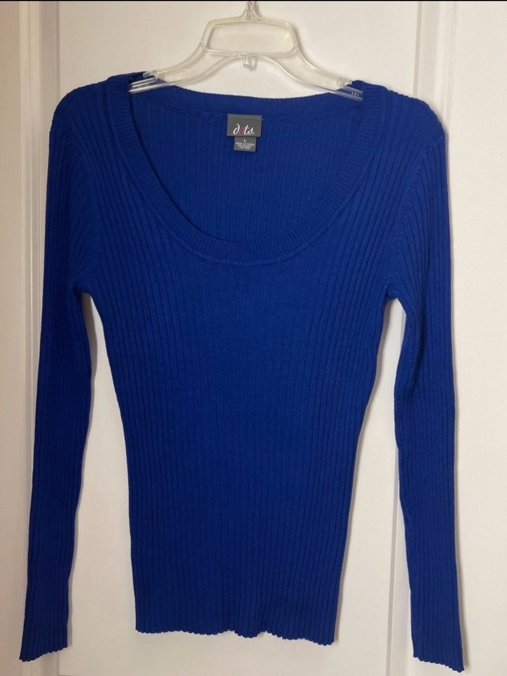 NWOT VINTAGE Dots Blue Ribbed light Sweater Scoop Neck Top  Sz Large